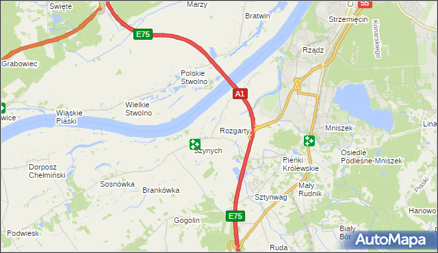 mapa Rozgarty gmina Grudziądz, Rozgarty gmina Grudziądz na mapie Targeo