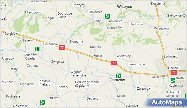 mapa Rożki gmina Obrazów, Rożki gmina Obrazów na mapie Targeo