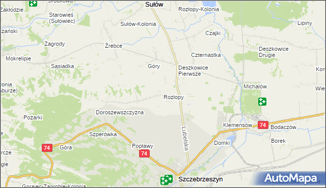 mapa Rozłopy, Rozłopy na mapie Targeo