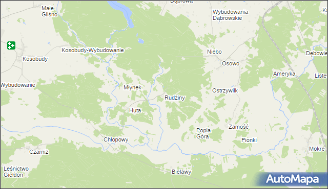 mapa Rudziny gmina Brusy, Rudziny gmina Brusy na mapie Targeo