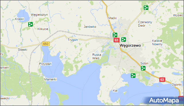 mapa Ruska Wieś gmina Węgorzewo, Ruska Wieś gmina Węgorzewo na mapie Targeo