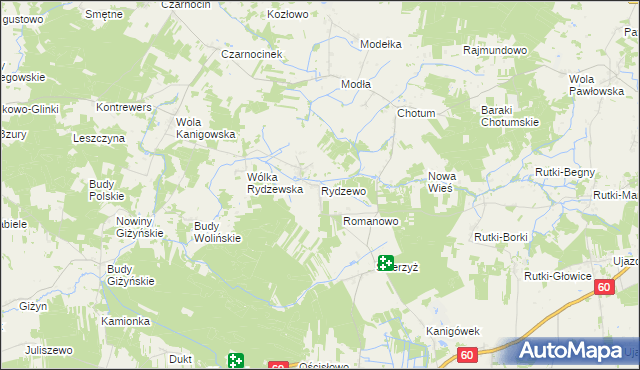 mapa Rydzewo gmina Ciechanów, Rydzewo gmina Ciechanów na mapie Targeo