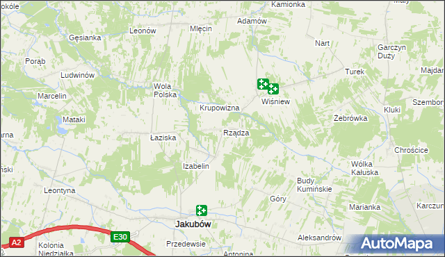 mapa Rządza gmina Jakubów, Rządza gmina Jakubów na mapie Targeo