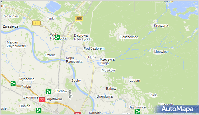 mapa Rzeczyca Długa, Rzeczyca Długa na mapie Targeo
