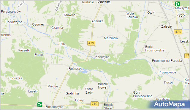 mapa Rzeczyca gmina Zadzim, Rzeczyca gmina Zadzim na mapie Targeo