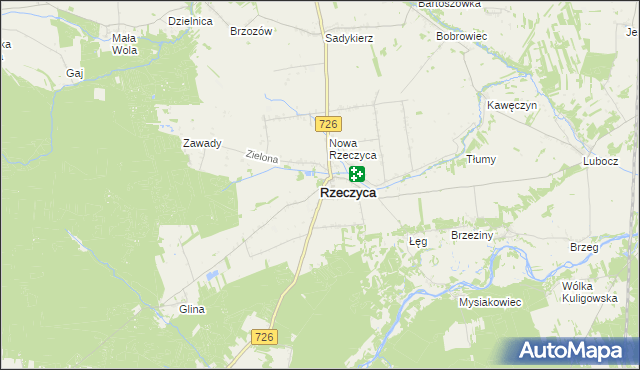mapa Rzeczyca powiat tomaszowski, Rzeczyca powiat tomaszowski na mapie Targeo