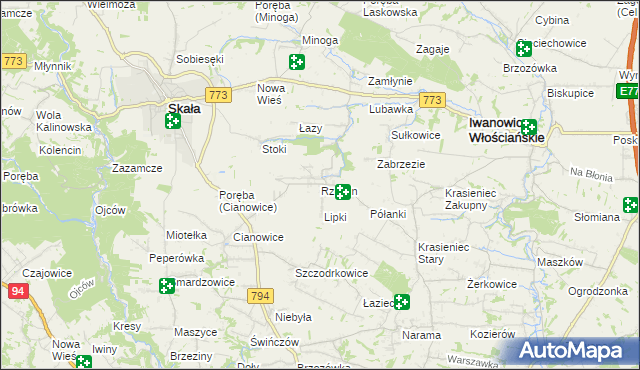 mapa Rzeplin gmina Skała, Rzeplin gmina Skała na mapie Targeo