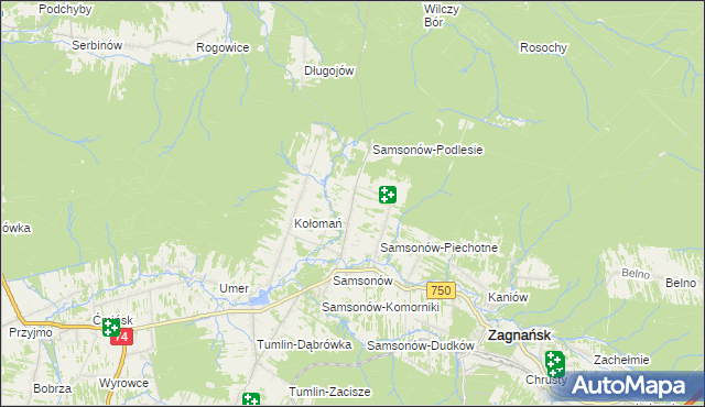 mapa Samsonów-Ciągłe, Samsonów-Ciągłe na mapie Targeo