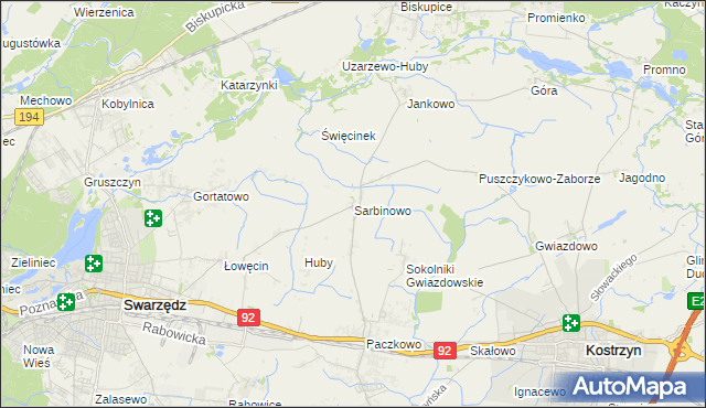 mapa Sarbinowo gmina Swarzędz, Sarbinowo gmina Swarzędz na mapie Targeo