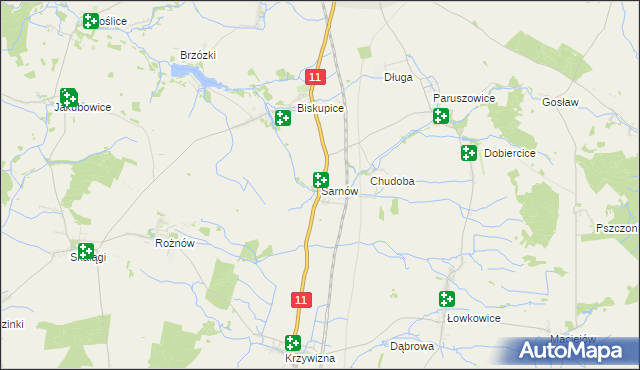 mapa Sarnów gmina Byczyna, Sarnów gmina Byczyna na mapie Targeo