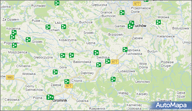 mapa Siedliska gmina Tuchów, Siedliska gmina Tuchów na mapie Targeo
