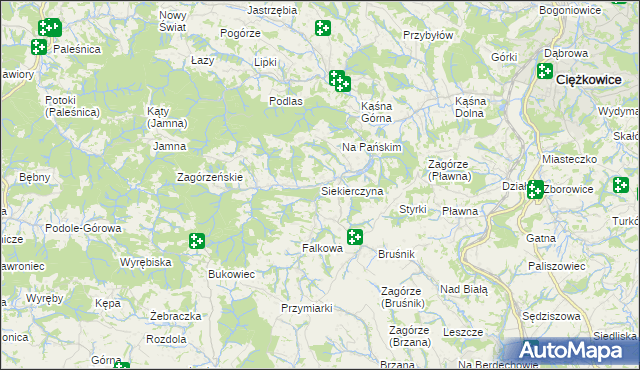 mapa Siekierczyna gmina Ciężkowice, Siekierczyna gmina Ciężkowice na mapie Targeo