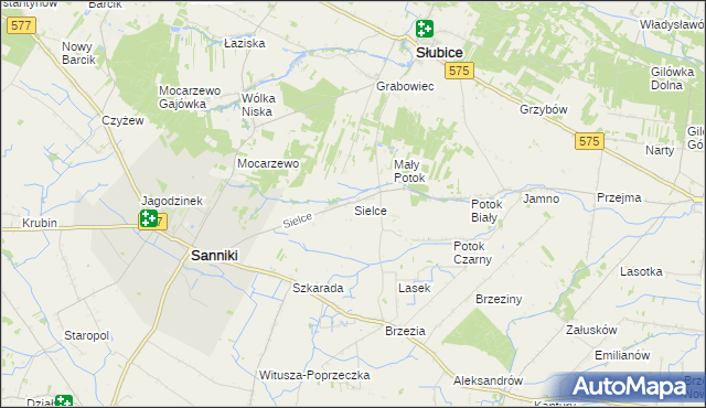 mapa Sielce gmina Sanniki, Sielce gmina Sanniki na mapie Targeo