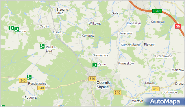 mapa Siemianice gmina Oborniki Śląskie, Siemianice gmina Oborniki Śląskie na mapie Targeo