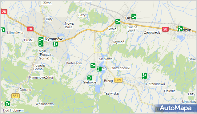 mapa Sieniawa gmina Rymanów, Sieniawa gmina Rymanów na mapie Targeo