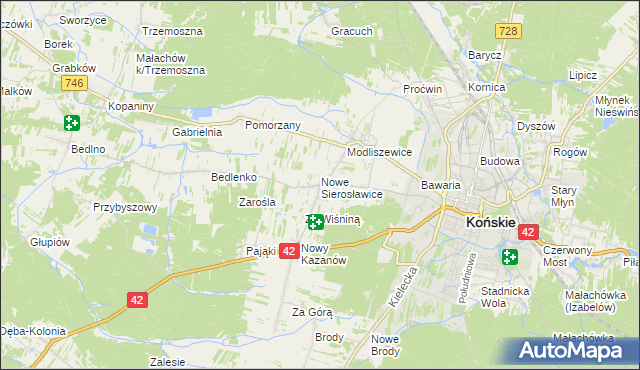 mapa Sierosławice gmina Końskie, Sierosławice gmina Końskie na mapie Targeo