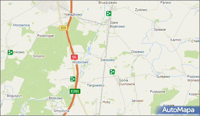 mapa Sierpowo gmina Śmigiel, Sierpowo gmina Śmigiel na mapie Targeo