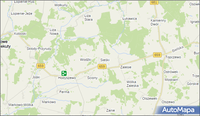 mapa Sieśki gmina Wyszki, Sieśki gmina Wyszki na mapie Targeo