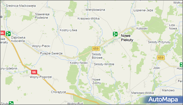 mapa Skłody Borowe, Skłody Borowe na mapie Targeo