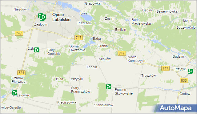 mapa Skoków gmina Opole Lubelskie, Skoków gmina Opole Lubelskie na mapie Targeo