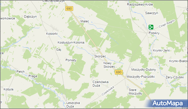 mapa Skórzec gmina Ciechanowiec, Skórzec gmina Ciechanowiec na mapie Targeo