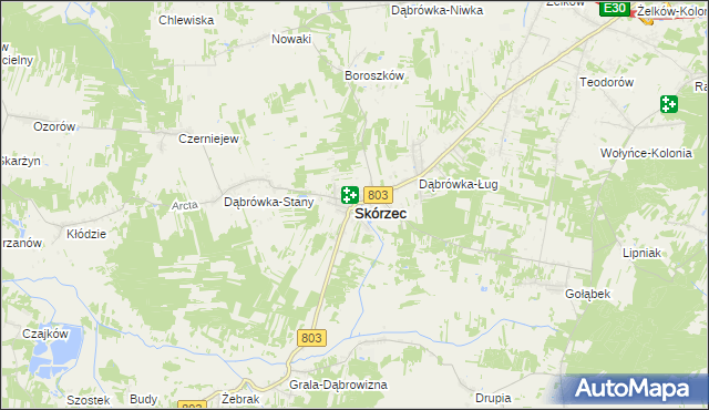 mapa Skórzec powiat siedlecki, Skórzec powiat siedlecki na mapie Targeo