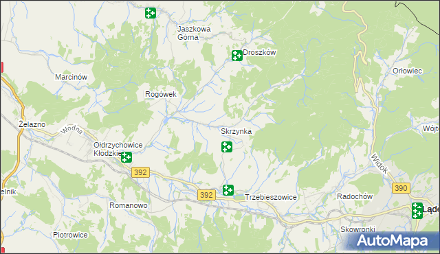 mapa Skrzynka gmina Lądek-Zdrój, Skrzynka gmina Lądek-Zdrój na mapie Targeo