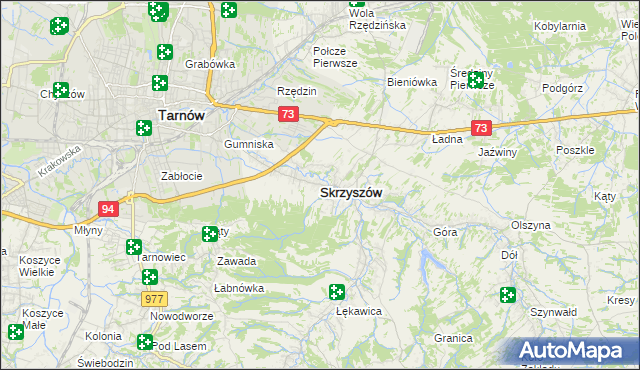 mapa Skrzyszów powiat tarnowski, Skrzyszów powiat tarnowski na mapie Targeo