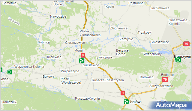 mapa Skwirzowa, Skwirzowa na mapie Targeo