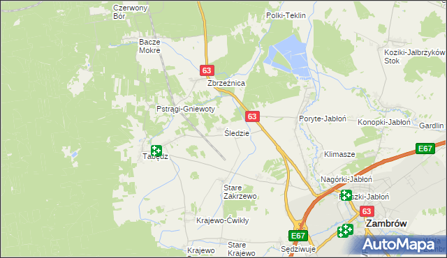 mapa Śledzie gmina Zambrów, Śledzie gmina Zambrów na mapie Targeo