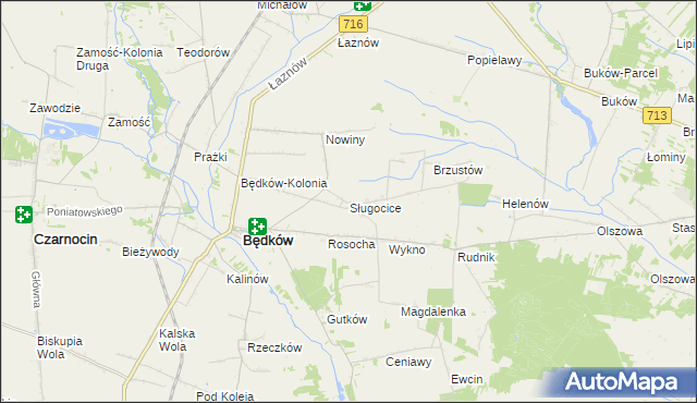 mapa Sługocice gmina Będków, Sługocice gmina Będków na mapie Targeo