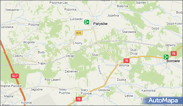 mapa Słup gmina Parysów, Słup gmina Parysów na mapie Targeo
