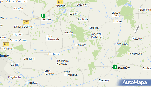 mapa Sokołów gmina Goszczanów, Sokołów gmina Goszczanów na mapie Targeo