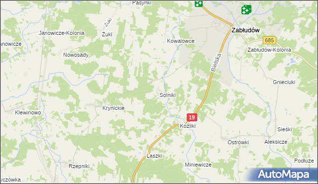 mapa Solniki gmina Zabłudów, Solniki gmina Zabłudów na mapie Targeo