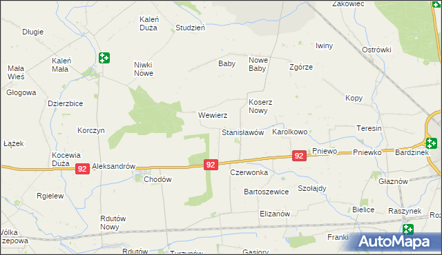 mapa Stanisławów gmina Chodów, Stanisławów gmina Chodów na mapie Targeo