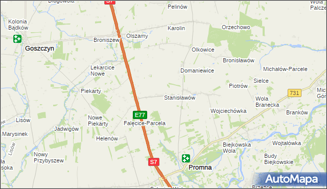 mapa Stanisławów gmina Promna, Stanisławów gmina Promna na mapie Targeo