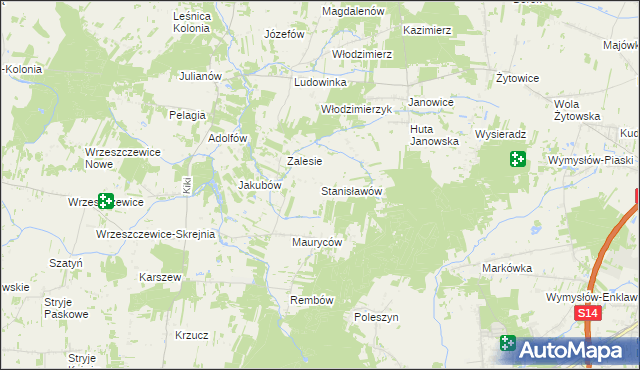 mapa Stanisławów gmina Wodzierady, Stanisławów gmina Wodzierady na mapie Targeo