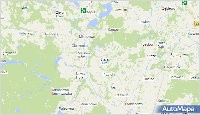 mapa Stara Huta gmina Kartuzy, Stara Huta gmina Kartuzy na mapie Targeo