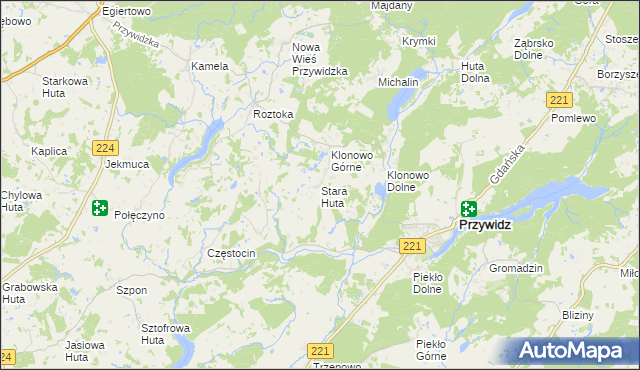 mapa Stara Huta gmina Przywidz, Stara Huta gmina Przywidz na mapie Targeo