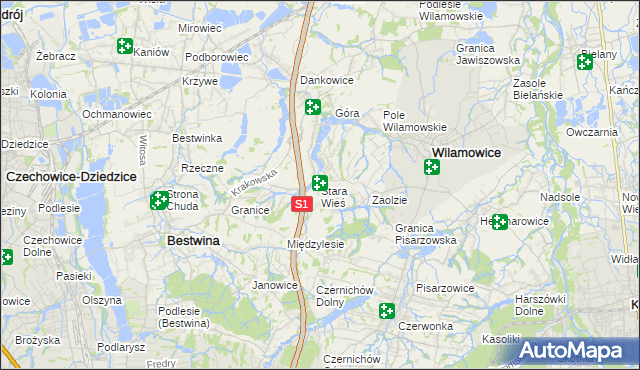mapa Stara Wieś gmina Wilamowice, Stara Wieś gmina Wilamowice na mapie Targeo