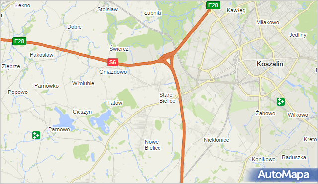 mapa Stare Bielice gmina Biesiekierz, Stare Bielice gmina Biesiekierz na mapie Targeo