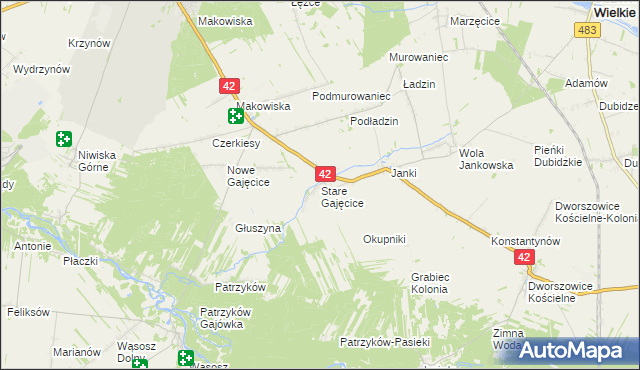 mapa Stare Gajęcice, Stare Gajęcice na mapie Targeo