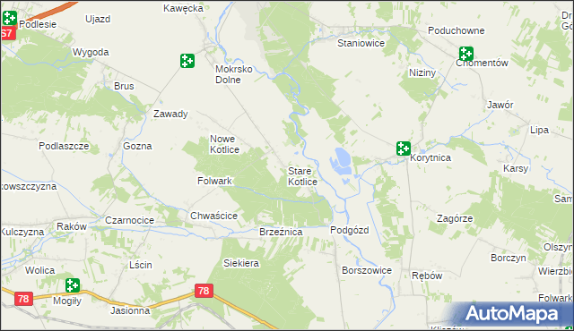 mapa Stare Kotlice, Stare Kotlice na mapie Targeo