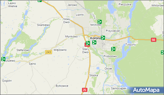 mapa Stary Dwór gmina Koronowo, Stary Dwór gmina Koronowo na mapie Targeo