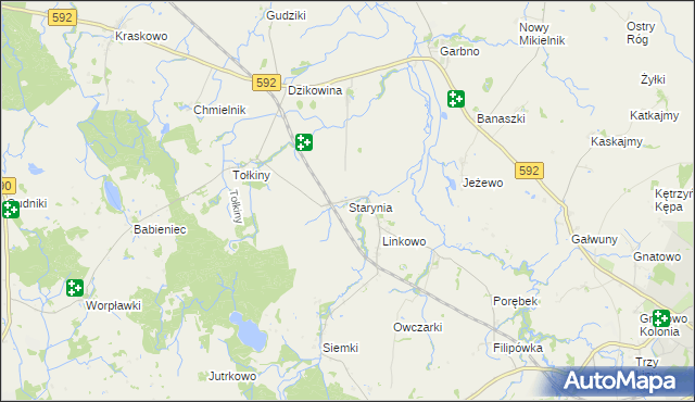 mapa Starynia gmina Korsze, Starynia gmina Korsze na mapie Targeo