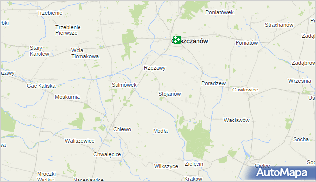 mapa Stojanów gmina Goszczanów, Stojanów gmina Goszczanów na mapie Targeo