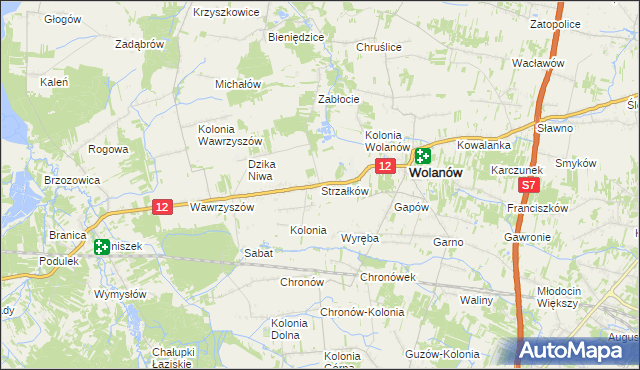 mapa Strzałków gmina Wolanów, Strzałków gmina Wolanów na mapie Targeo