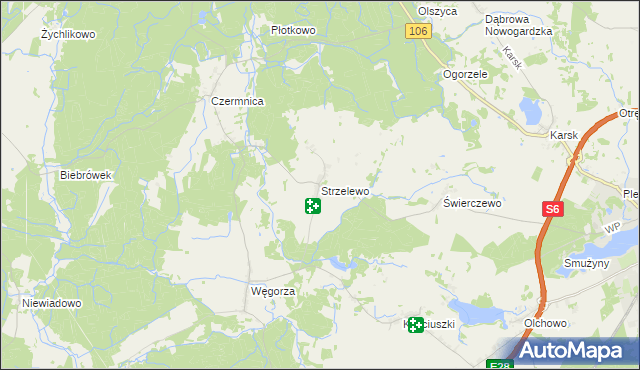 mapa Strzelewo gmina Nowogard, Strzelewo gmina Nowogard na mapie Targeo