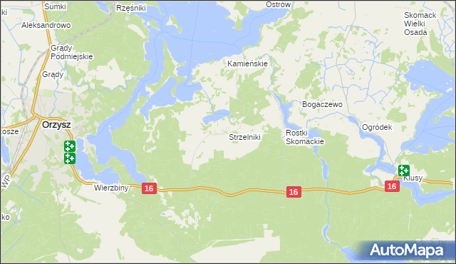 mapa Strzelniki gmina Orzysz, Strzelniki gmina Orzysz na mapie Targeo