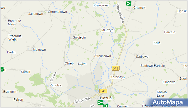 mapa Strzeszewo gmina Bieżuń, Strzeszewo gmina Bieżuń na mapie Targeo